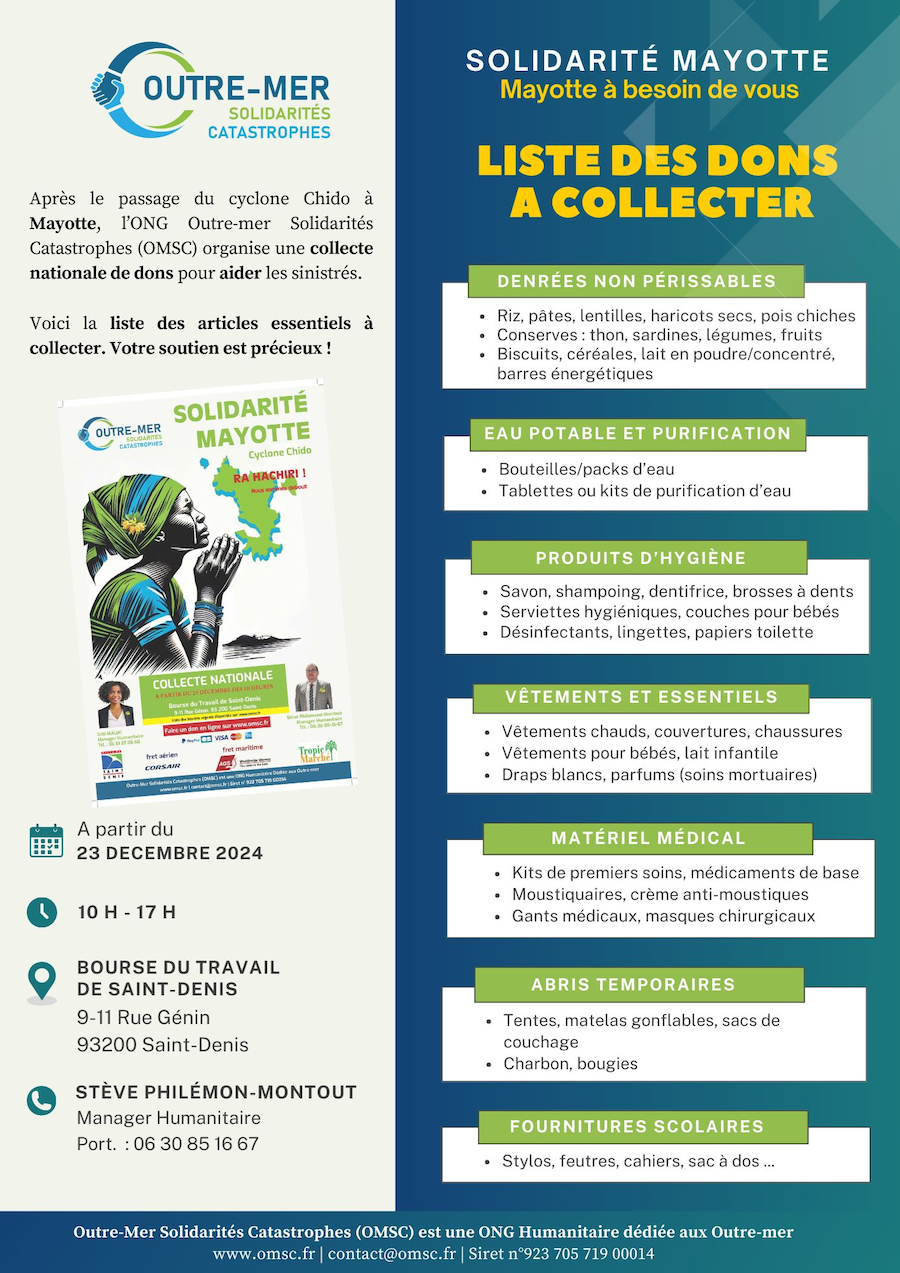 Liste des dons à collecter pour Mayotte