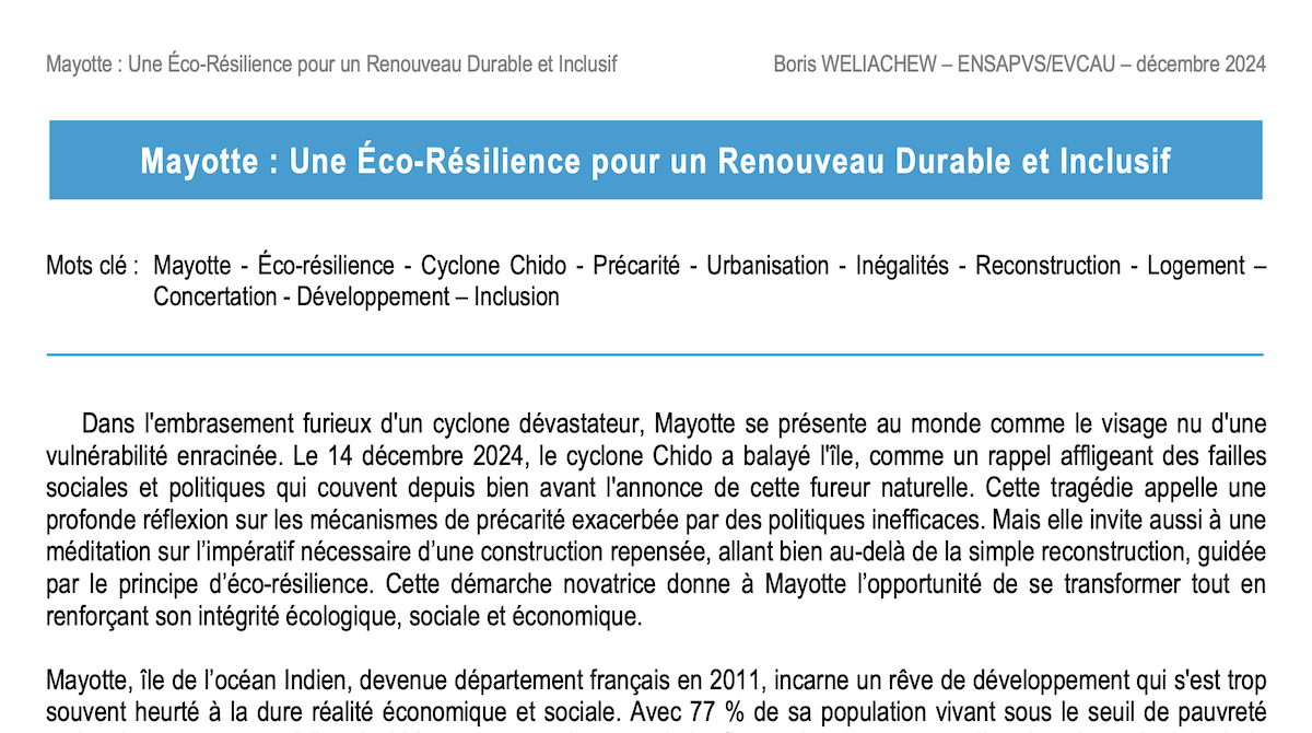 Mayotte : Une Éco-Résilience pour un Renouveau Durable et Inclusif - Boris WELIACHEW